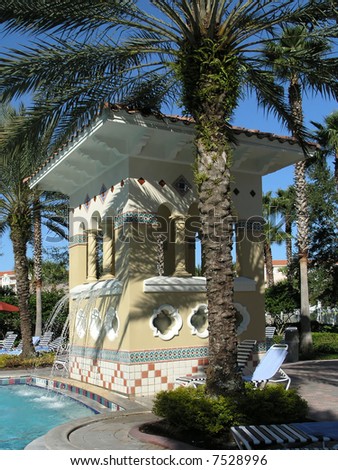 Vacation Resort Pool sauna blue sky palm tree