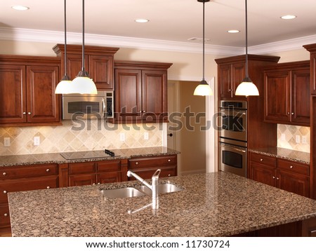 Luxury Kitchen with granite counter top center Island