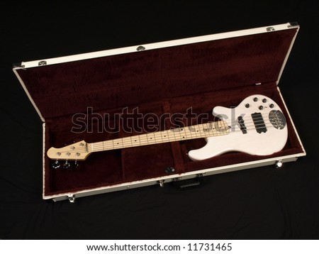 White Bass Guitar full length in red velvet case