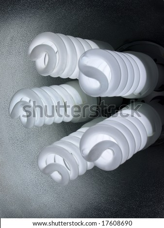 Compact Fluorescents 5 spiral bulbs close up