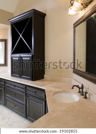 Luxury Bathroom with Cabinet on Counter and mirror