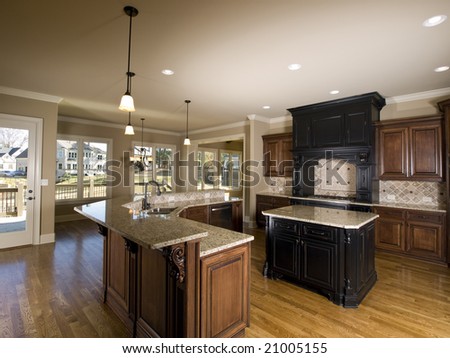 Luxury center island Kitchen with outside view