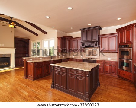 Luxury Home Kitchen side with center island and cabinets