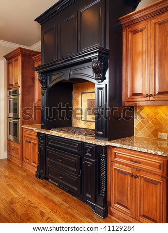 Model Luxury Home Interior Kitchen with mixed tone cabinets