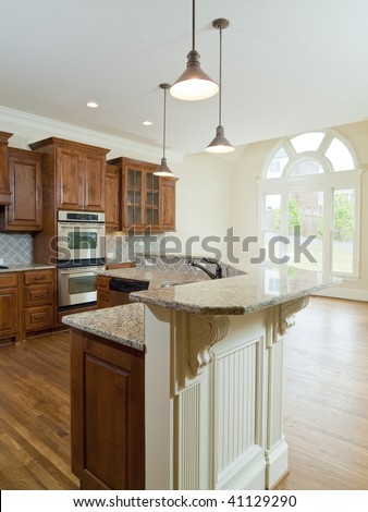 Model Luxury Home Interior Kitchen counter arch windows