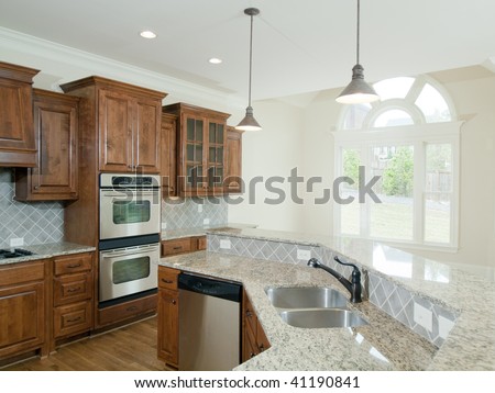 Model Luxury Home Interior Kitchen with arch windows