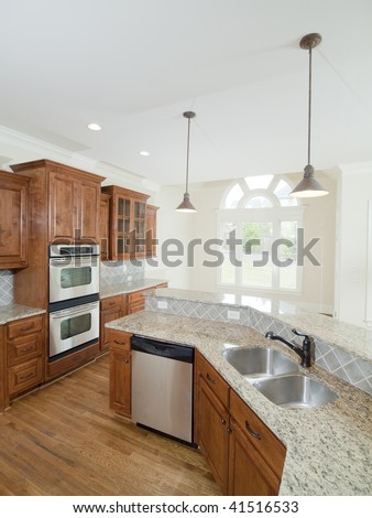 Model Luxury Home Interior Kitchen with double sink