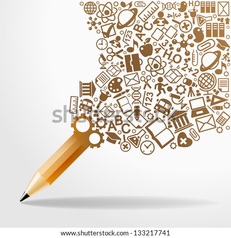 creative splash pencil with school icons set illustration. concept learning. the study of science. his work - eps10 vector file, contain transparent elements and mesh gradients