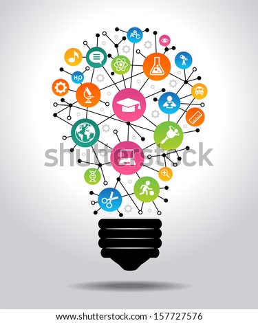 The Concept Of Effective Education. Light Bulb With Colorful Education Icon. File Is Saved In Ai10 Eps Version. This Illustration Contains A Transparency