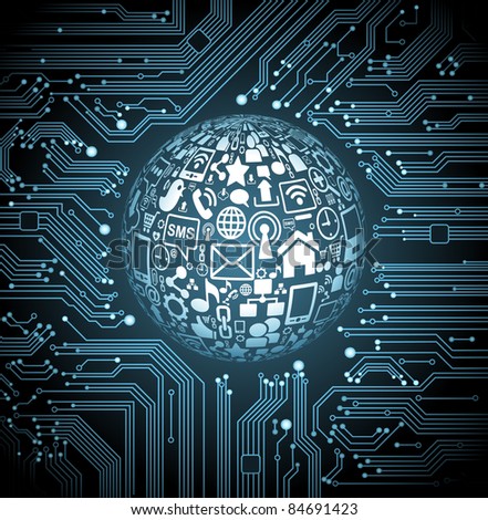 Free Backgrounds  Computers on Abstract Vector Background With High Tech Circuit Board Communication