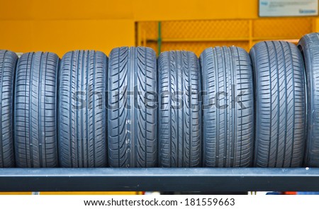 Group of new tires for sale at a tire store