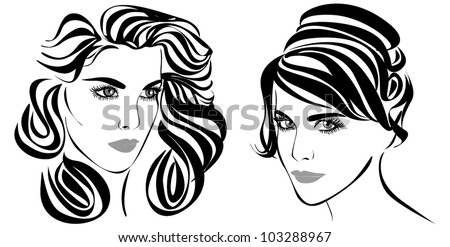 Woman Vector Face Silhouettes In Black & White - 103288967 : Shutterstock