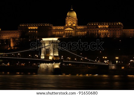 beautiful building  in the Budapest at the night time illuminated by a lot of lights