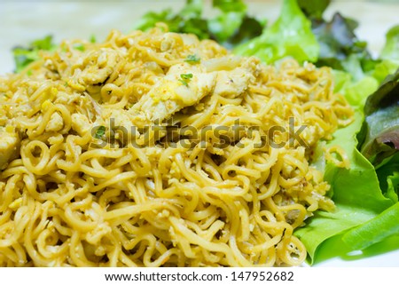 Chinese food,noodle fried chicken with egg