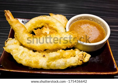 japanese food  tempura , deep fried shrimps