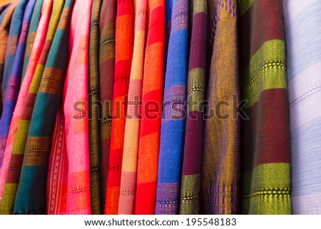 colourful silk in market , thailand
