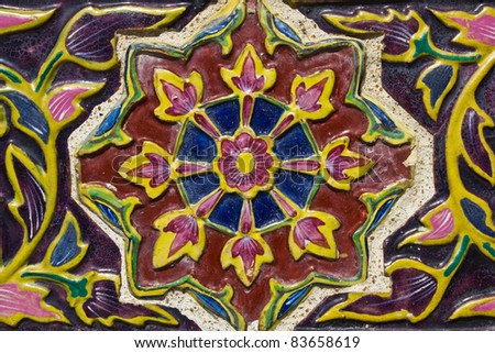 Thai Pattern Design on wall ,Traditional Ornament Paint on Temple wall