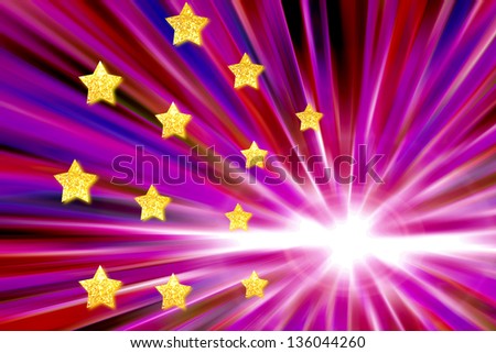 Lilac background with rays of light and gold stars