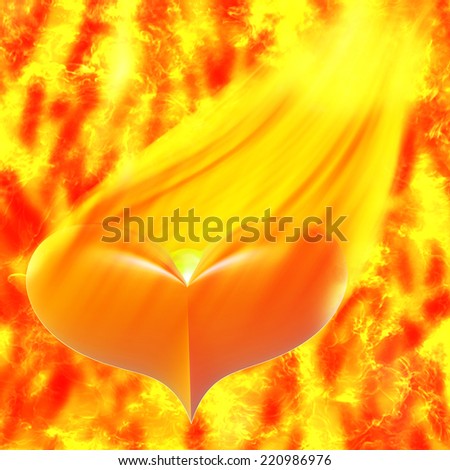 Large orange heart on fire background