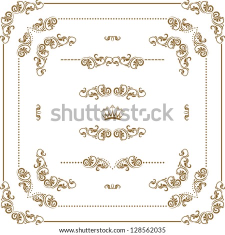 Vector set of gold decorative horizontal floral elements corners borders frame dividers crown Page decoration Vector set of gold decorative horizontal floral elements corners borders frame dividers crown Page decoration