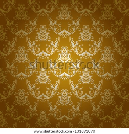 Damask seamless floral pattern. Royal wallpaper. Floral ornaments on a gold background.