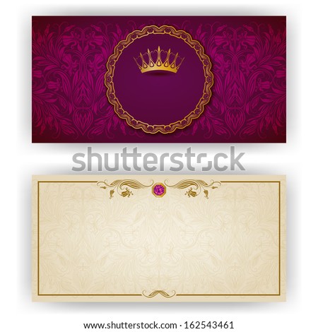 Elegant template luxury invitation, card with lace ornament, place for text. Floral elements, ornate background.  Illustration.