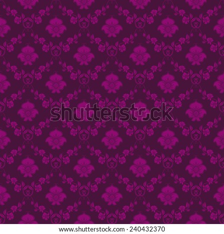 Damask seamless floral pattern. Royal wallpaper. Floral ornaments on purple background. Illustration.