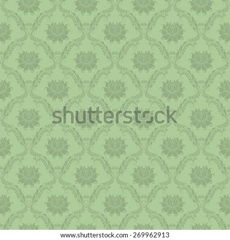 Damask seamless floral pattern. Royal wallpaper. Floral ornaments on green background.  Illustration.