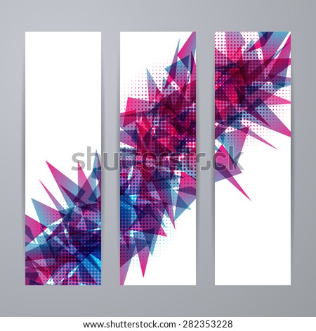 Set of templates for design of vertical banners, covers, posters, web pages in geometric graphic style. Abstract modern polygonal backgrounds. Illustration.