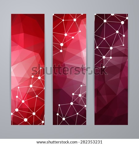 Set of templates for design of vertical banners, covers, posters, web pages in geometric graphic style. Abstract modern polygonal backgrounds. Illustration.