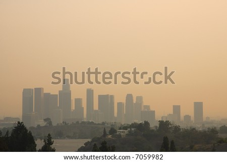 Los Angeles Downtown Sunset During The October 2007 Wildfire