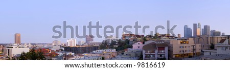 Los Angeles Downtown And China Town At Dusk Panoramic