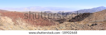 Panoramic Stitch: Mountain And Grassland Scrub In Death Valley