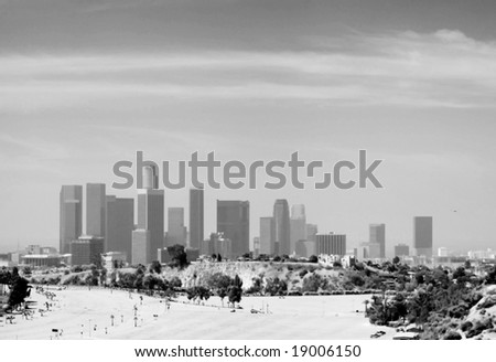Panoramic Stitch Black and White Infrared of Los Angeles Downtown Air Pollution Skyline