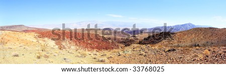Panoramic Stitch Velvia: Mountain And Grassland Scrub In Death Valley National Park California USA