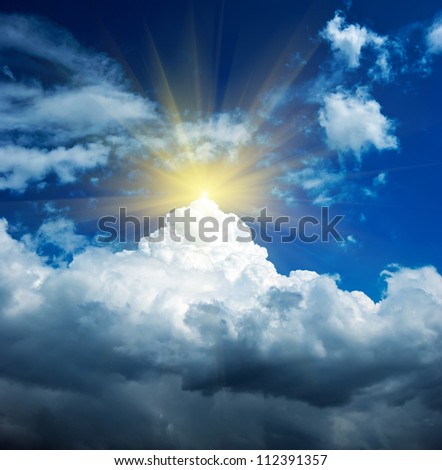 bright star with rays on the top of the beautiful clouds, symbolizing the dream