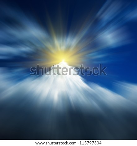 Abstract bright star with rays on the top of the beautiful clouds, symbolizing the dream