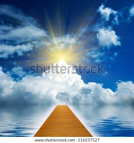 Road to star with rays, on top of the beautiful clouds, symbolizing the dream