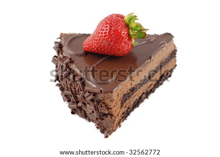 stock photo : Slice of chocolate cake with strawberry. Save to a lightbox ▼