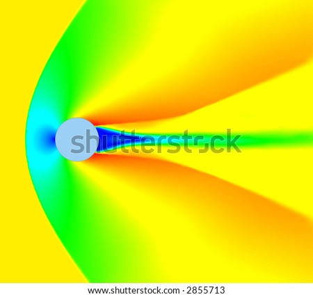 High mach number air flow over cylinder. Mach=2. CFD calculation. Velocity plot.
