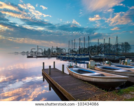 Marina with rental boats  in early morning
