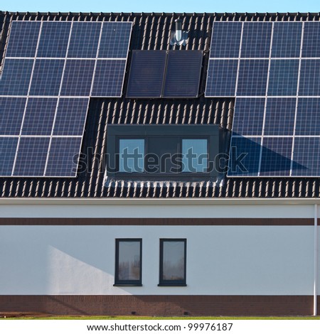 Solar panels on a modern design newly built house