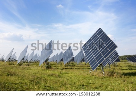 Solar park with huge solar panels.