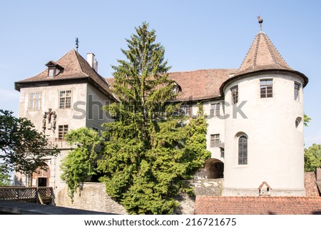 MEERSBURG, GERMANY - JUNE 19: The old castle of Meersburg, Germany on June 19, 2014. The castle is the oldest inhabited castle of Germany. Foto taken from Schlossplatz with view to the castle.