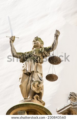 Sculpture of Lady Justice (Justitia) from 1591 at the old town hall of Goerlitz