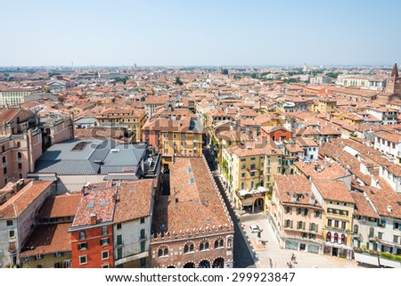 VERONA, ITALY - JUNE 3: Aerial view of  Verona, Italy on June 3, 2015. Verona is famous for its amphitheatre that could host more than 30,000 spectators in ancient times.