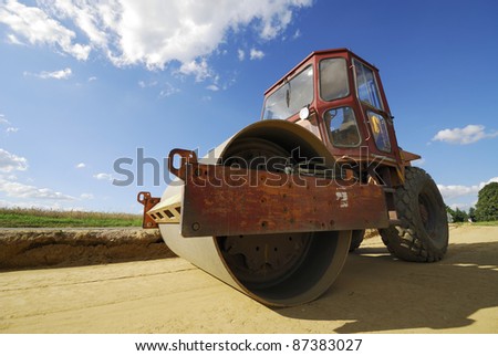 Roadworks with a road roller