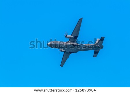 CADIZ, SPAIN-SEP 14: Aircraft CASA C-295 taking part in an exhibition on the 1st airshow of Cadiz on Sep 14, 2008, in Cadiz, Spain