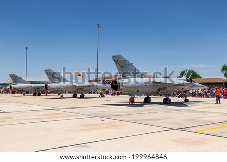 ALBACETE, SPAIN-JUN 23: Aircraft Dassault Mirage F1 taking part in an exhibition on the open day of the airbase of Los Llanos on Jun 23, 2013, in Albacete, Spain