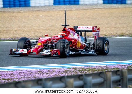 JEREZ DE LA FRONTERA, SPAIN - JAN 28: Kimi Raikkonen of Scuderia Ferrari F1 races on training session on January 28 , 2014, in Jerez de la Frontera , Spain